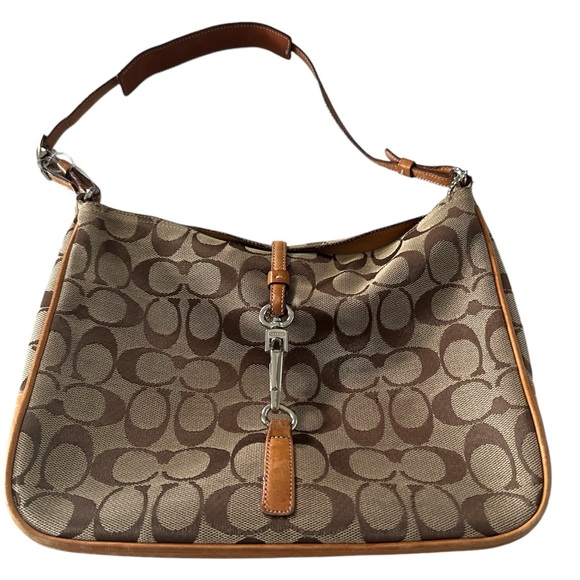 Coach Hampton signature leather canvas shoulder Bag EUC - Picture 1 of 8